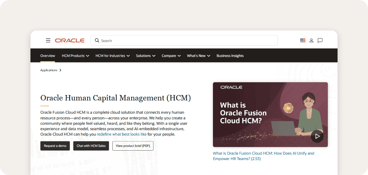 Oracle Cloud HCM homepage.