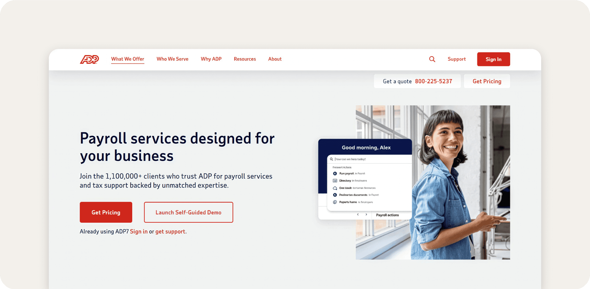 ADP website homepage.