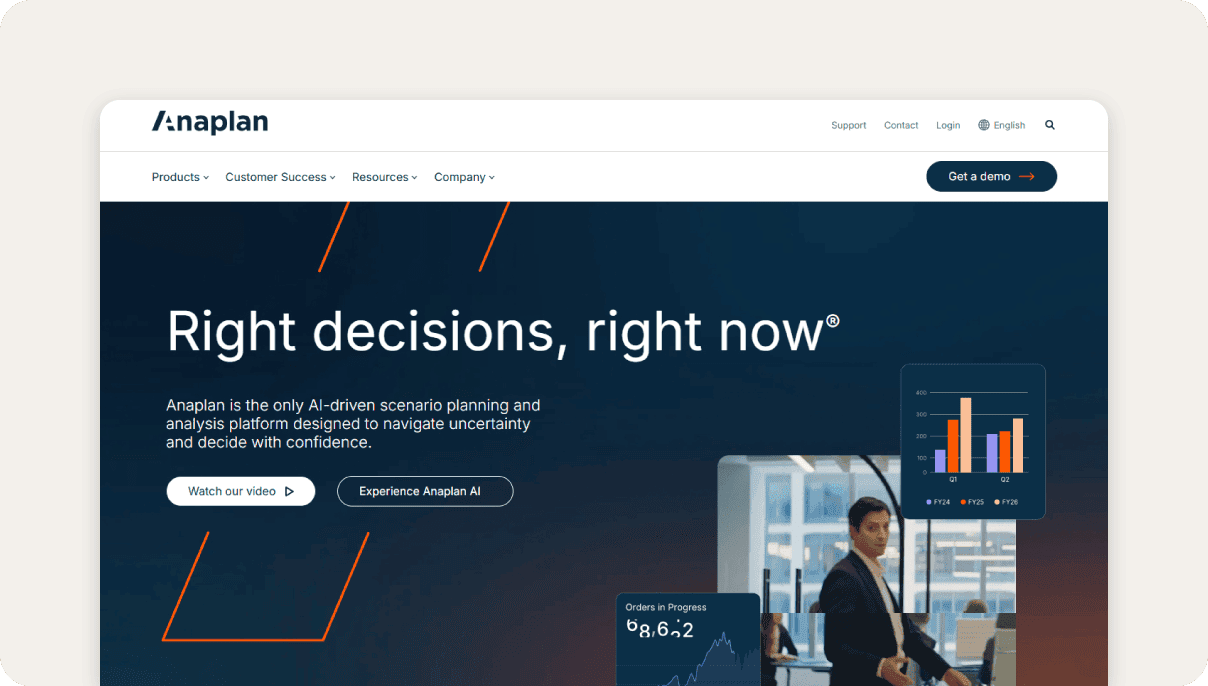 Anaplan website homepage.