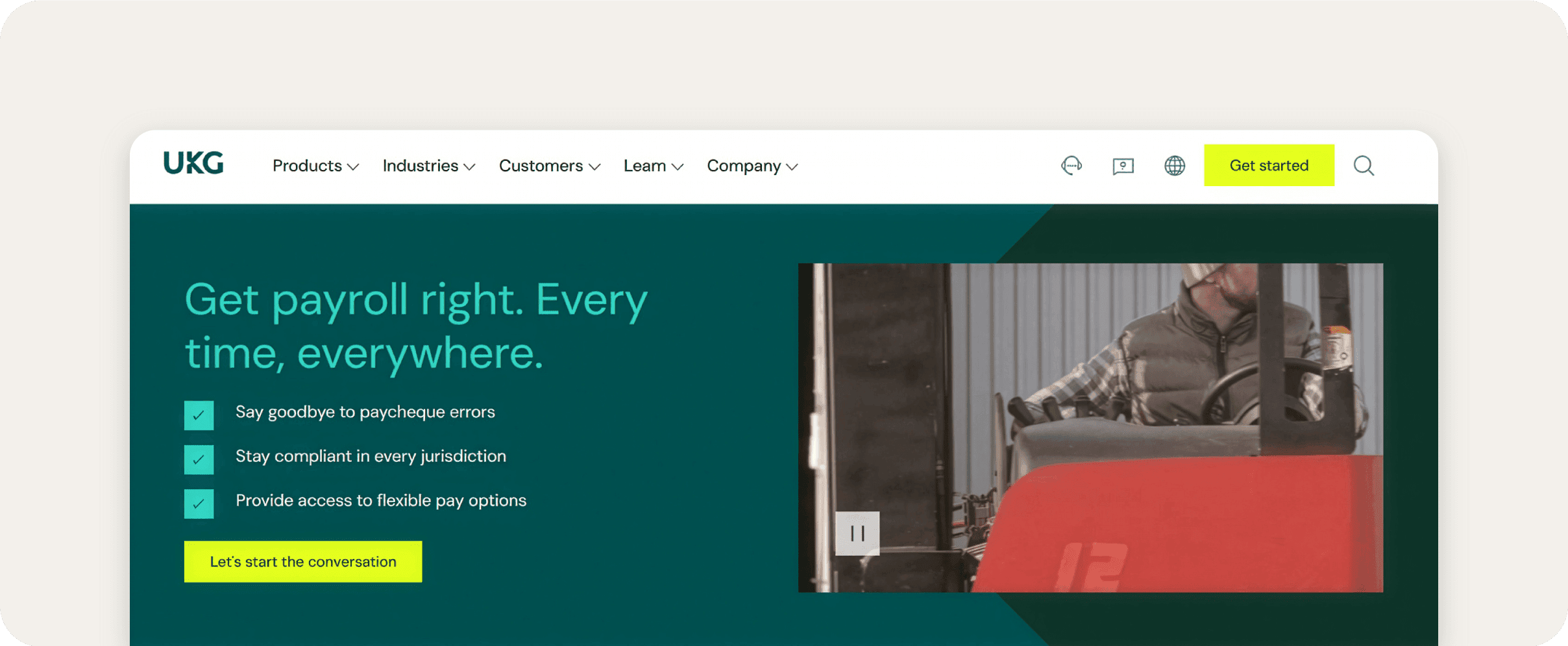 UKG Pro website homepage.